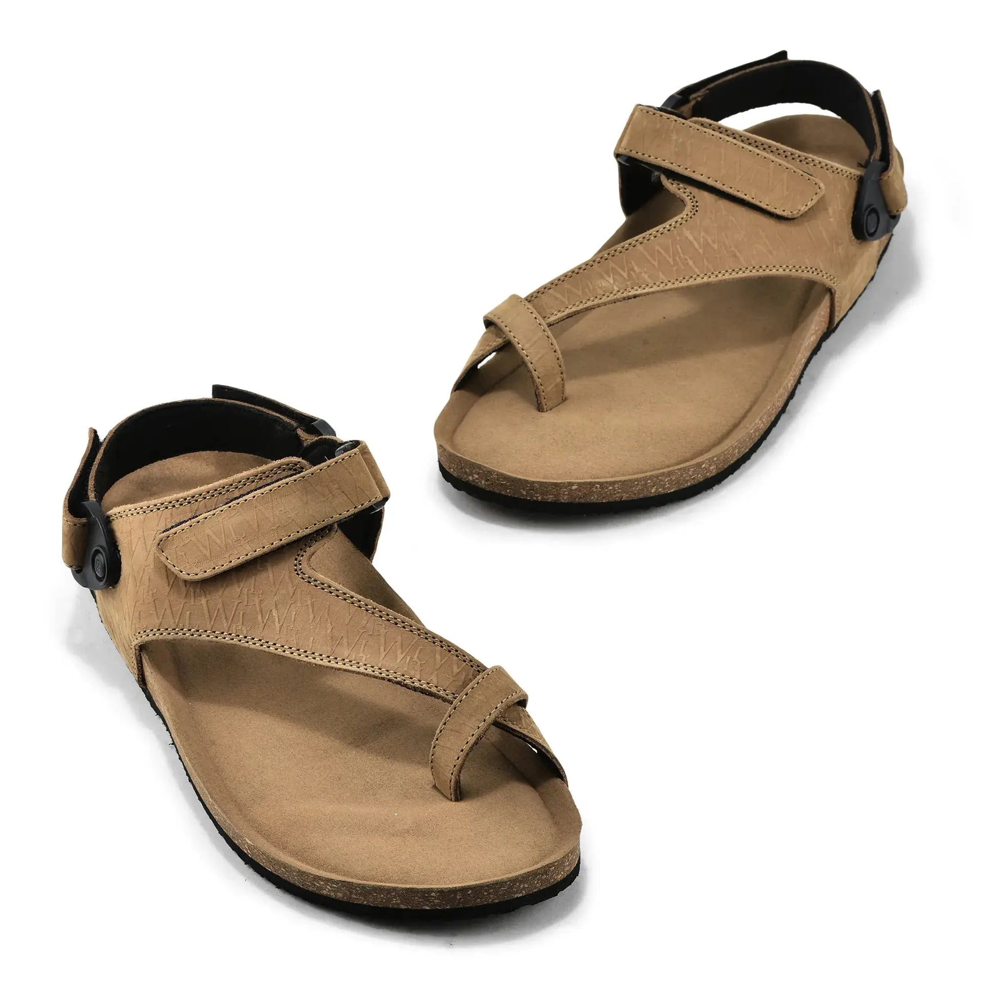 Woodland Men's Camel Nubuck Print Sandals with Suede Insole and Rubber Sole