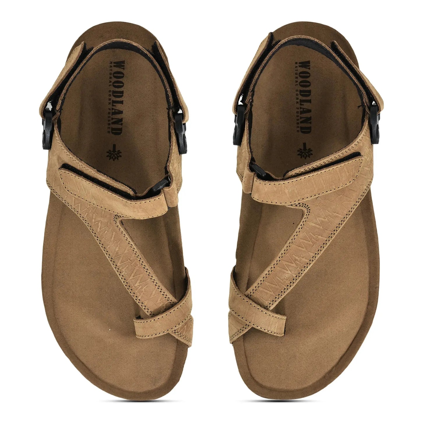 Woodland Men's Camel Nubuck Print Sandals with Suede Insole and Rubber Sole