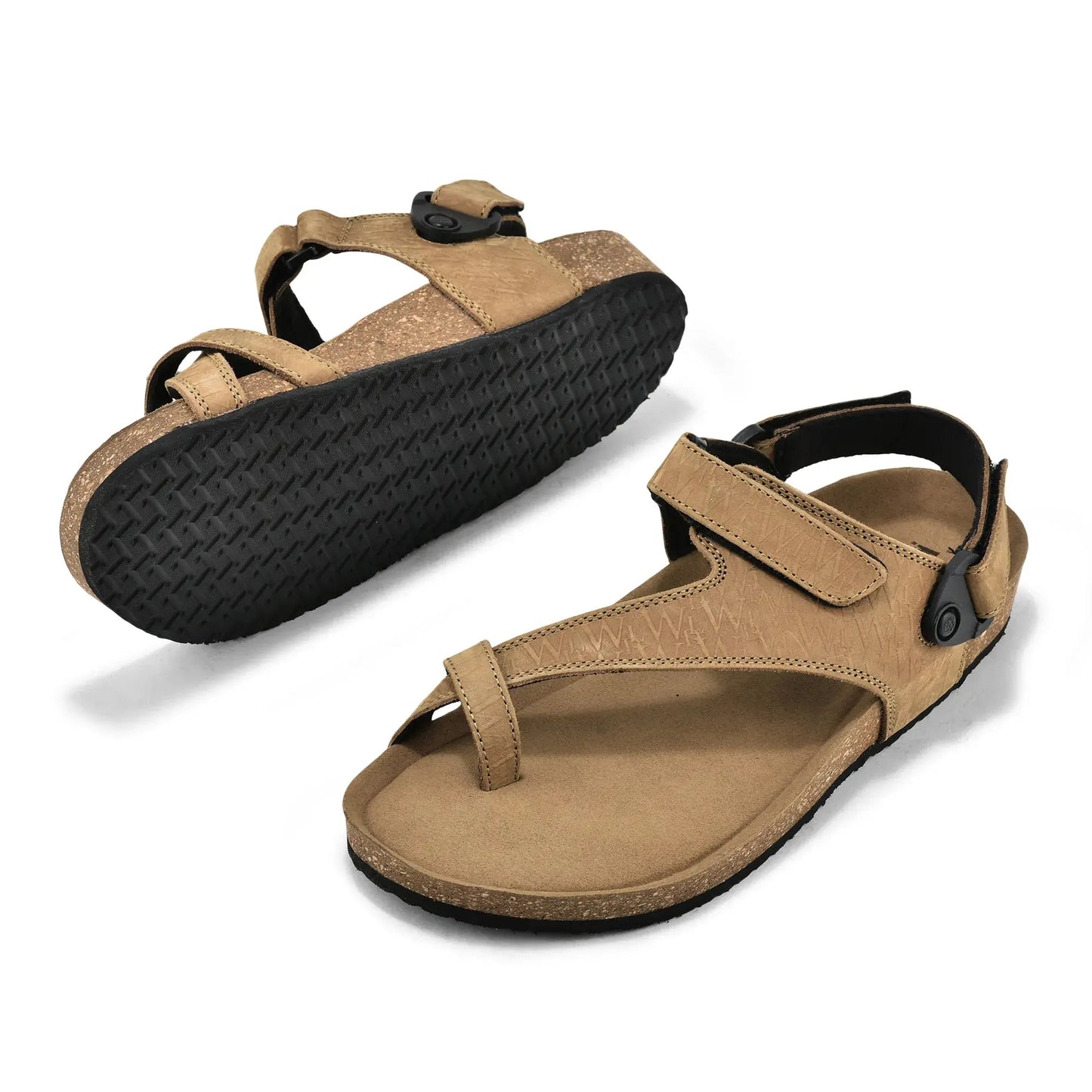Woodland Men's Camel Nubuck Print Sandals with Suede Insole and Rubber Sole