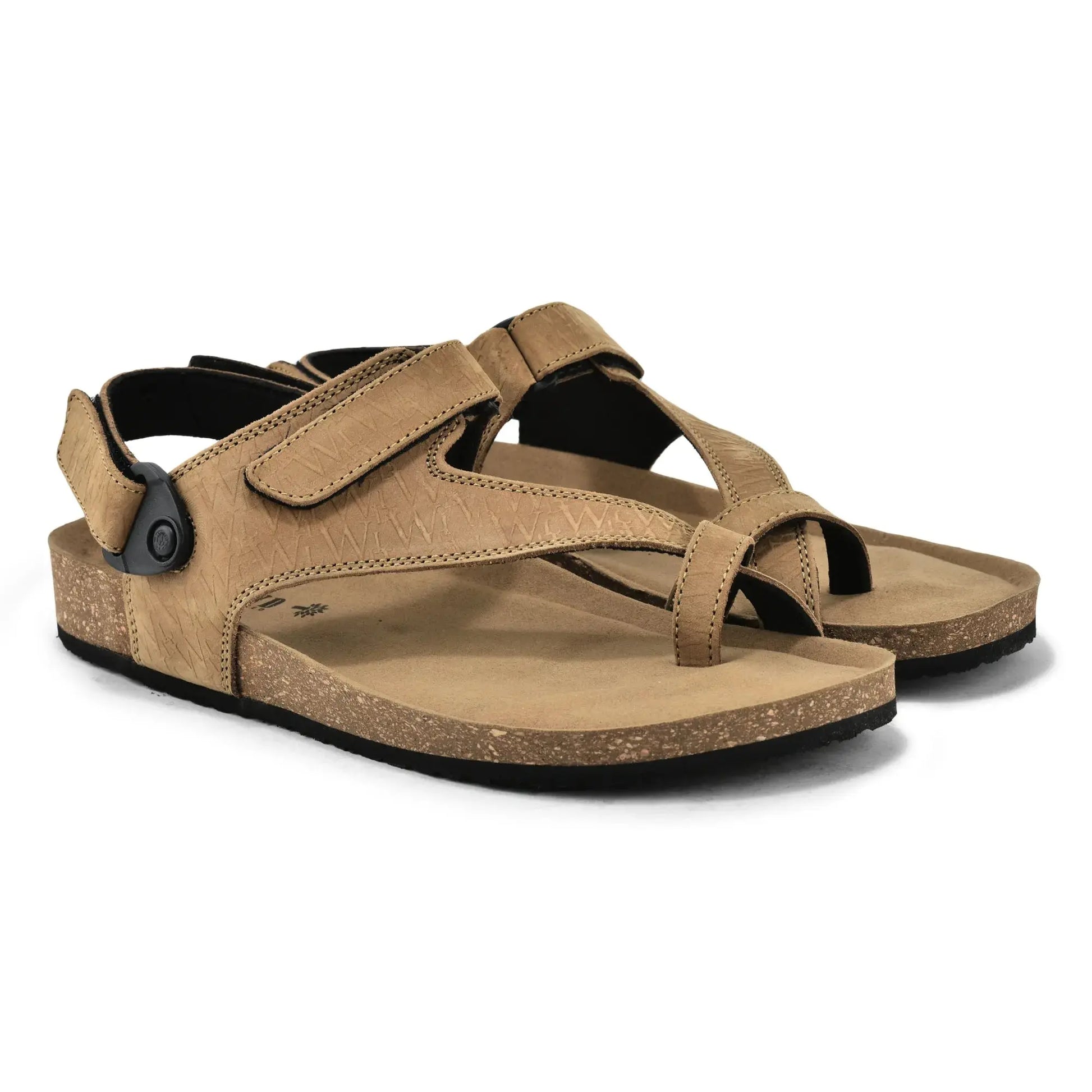 Woodland Men's Camel Nubuck Print Sandals with Suede Insole and Rubber Sole