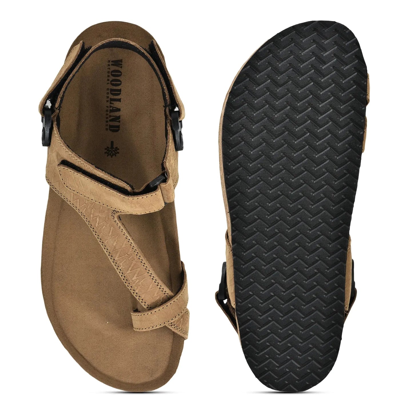 Woodland Men's Camel Nubuck Print Sandals with Suede Insole and Rubber Sole