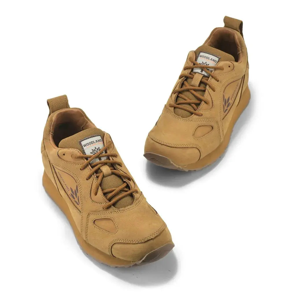 Woodland Men's Camel Nubuck Leather Casual Outdoor Shoes with Rubber Sole