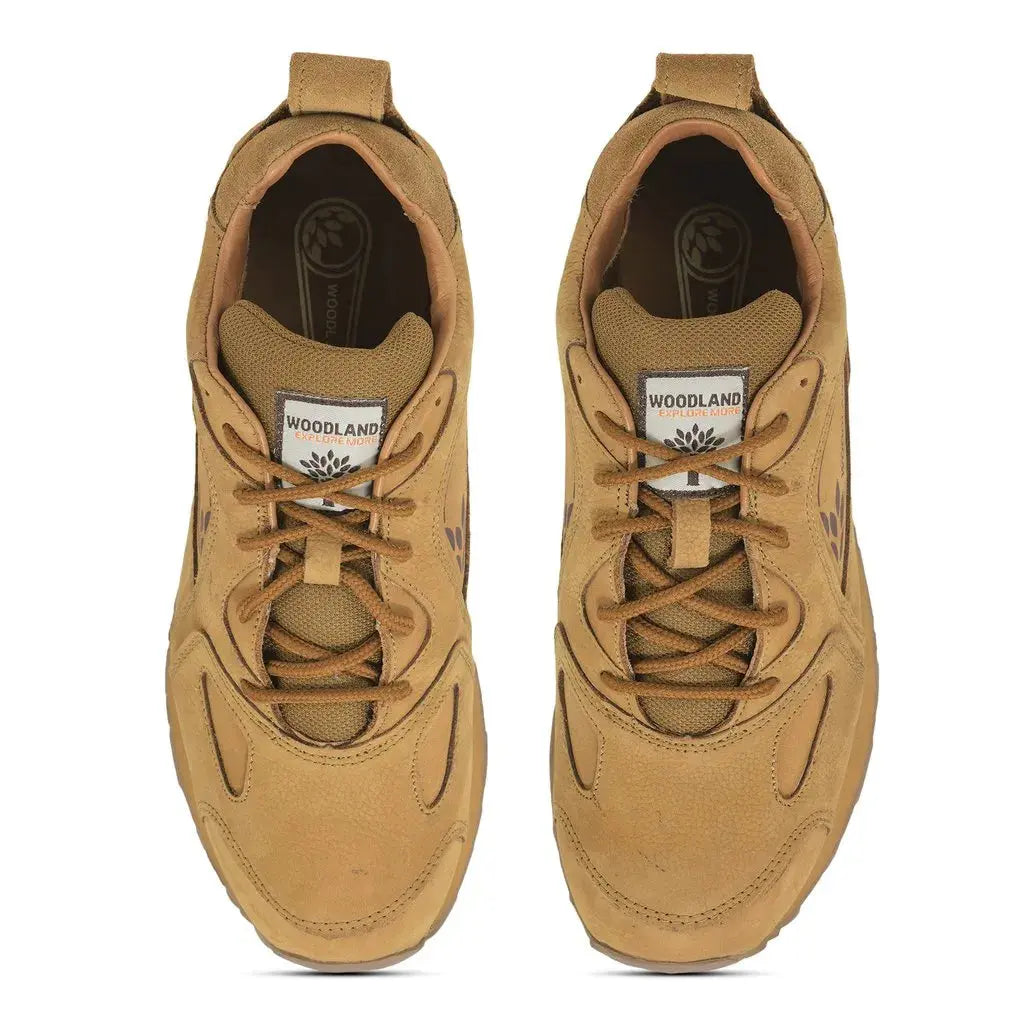 Woodland Men's Camel Nubuck Leather Casual Outdoor Shoes with Rubber Sole
