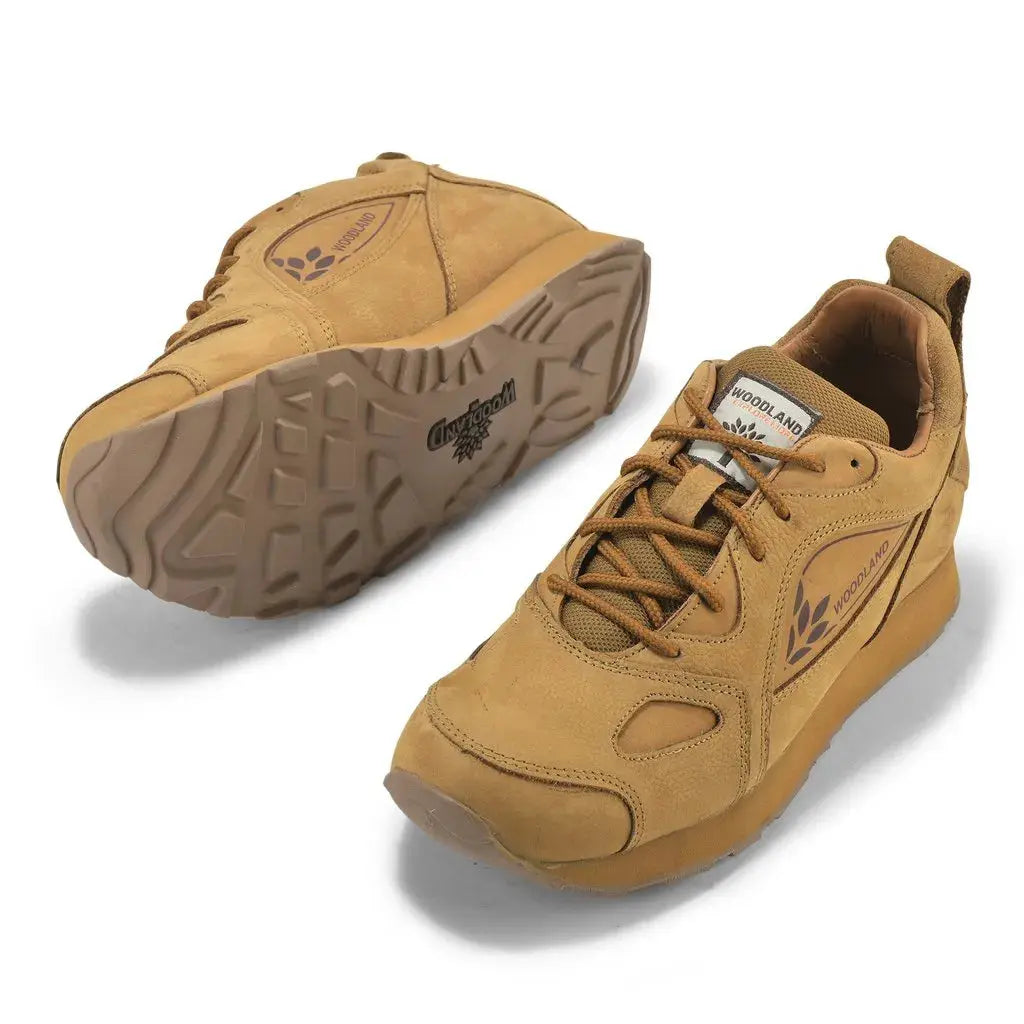 Woodland Men's Camel Nubuck Leather Casual Outdoor Shoes with Rubber Sole