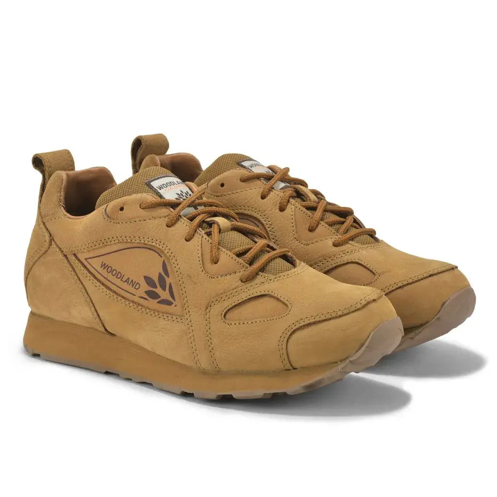 Woodland Men's Camel Nubuck Leather Casual Outdoor Shoes with Rubber Sole