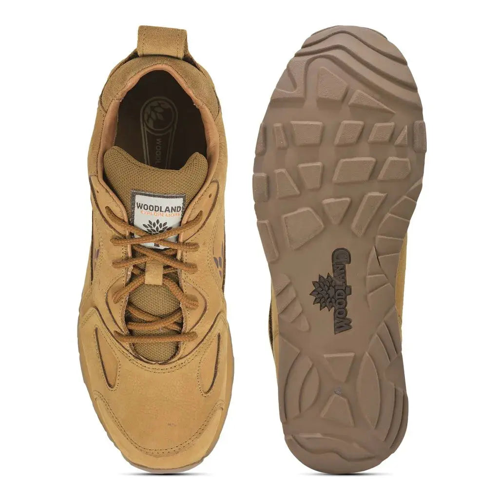 Woodland Men's Camel Nubuck Leather Casual Outdoor Shoes with Rubber Sole