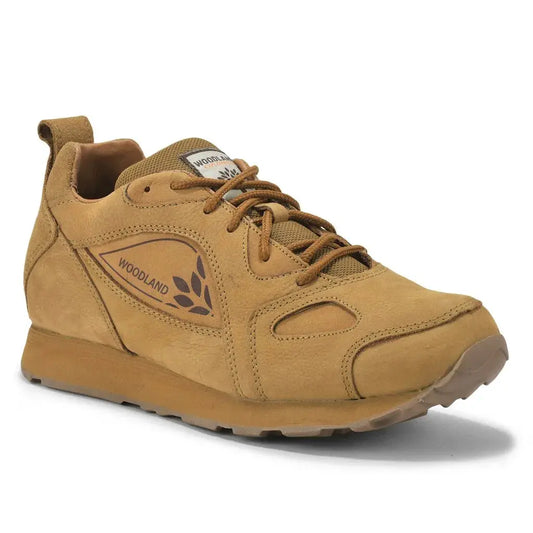 Woodland Men's Camel Nubuck Leather Casual Outdoor Shoes with Rubber Sole